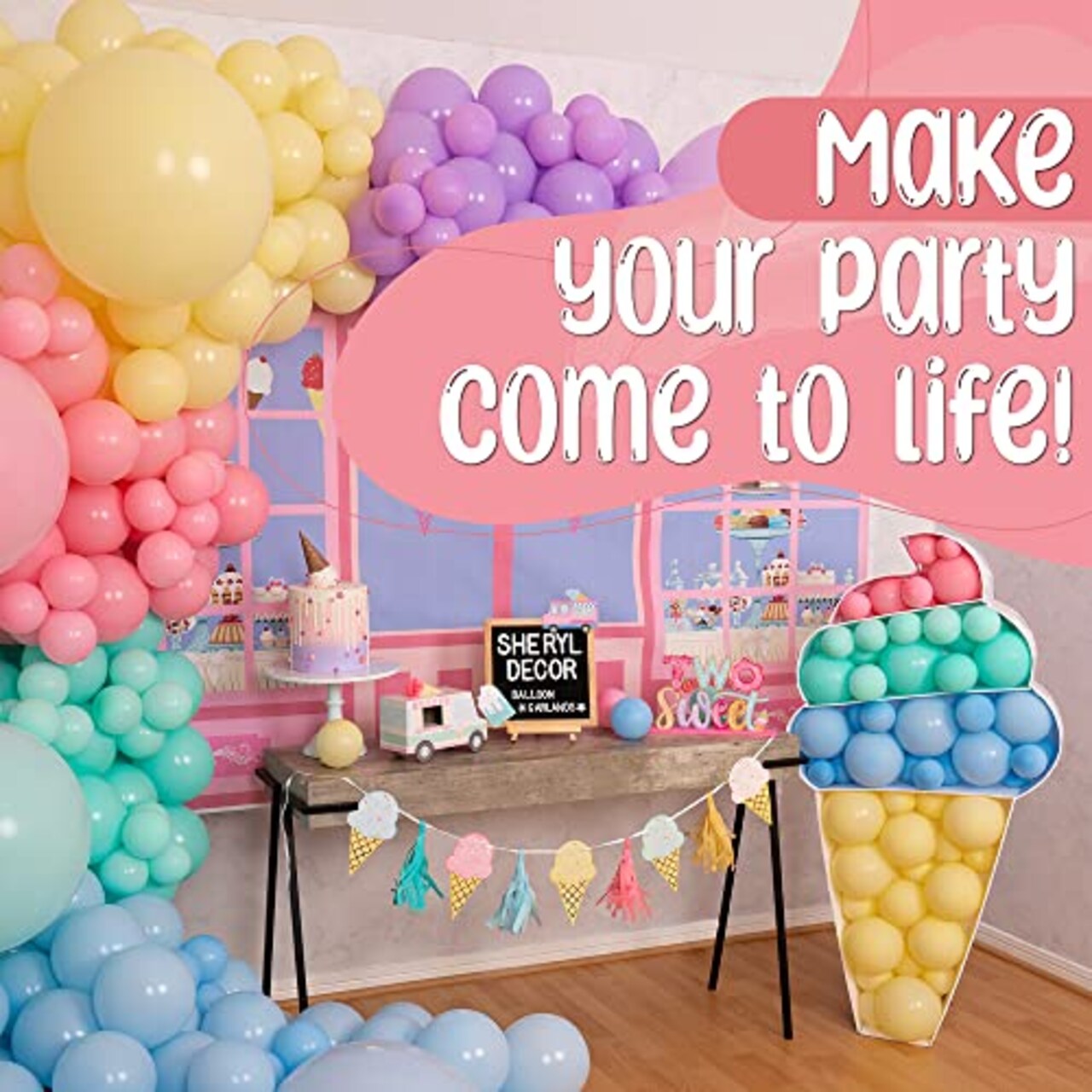 100 Pieces Pastel Balloon Garland Kit – Pastel Rainbow Balloon Arch – Small and Large Pastel Balloons for Pastel Birthday Decorations – Unicorn, Spring, Macaron, Easter, Donut & Ice Cream Party Balloons